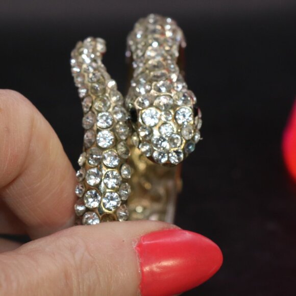 Silver Tone Rhinestone Studded Snake Bangle Bracelet - Picture 2 of 5